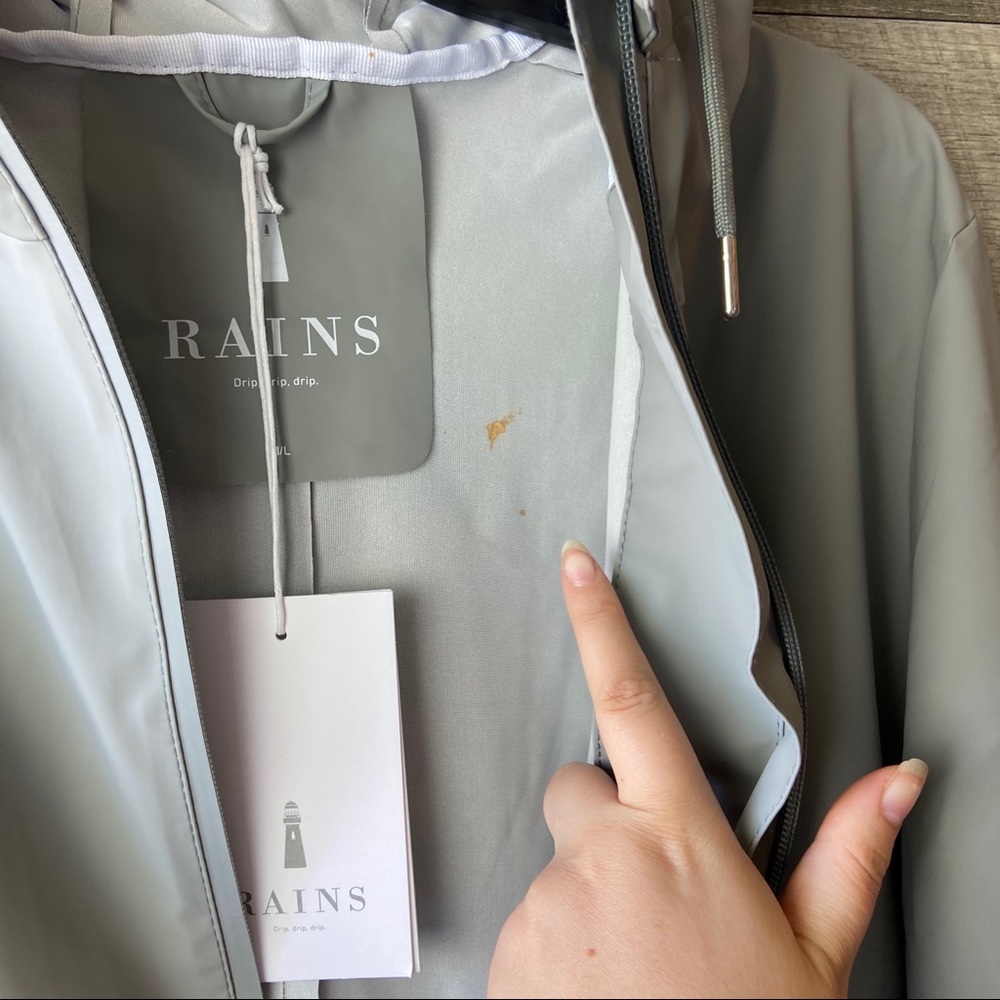 Rains hooded rain w coat zip up stone long jacket - Picture 7 of 13
